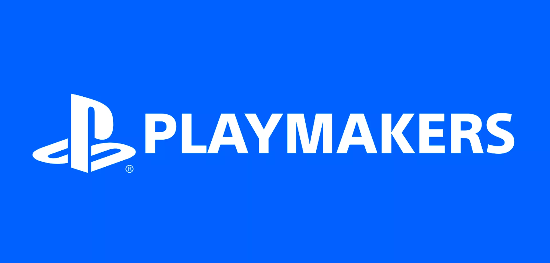 Logo da PlayStation Playmakers em um fundo azul.