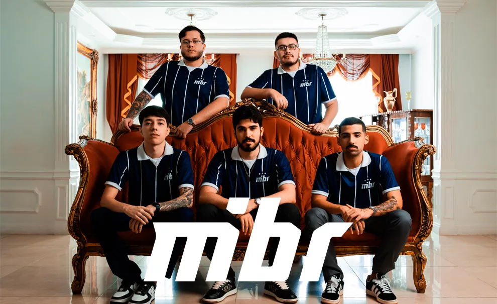 Nova line de Valorant do MIBR com novo uniforme - Da esquerda pra direita: Xenon, Artzin, Aspas, Nzr e Cortezia.