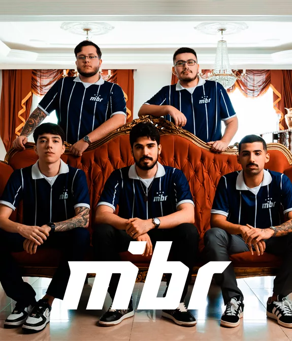 Nova line de Valorant do MIBR com novo uniforme - Da esquerda pra direita: Xenon, Artzin, Aspas, Nzr e Cortezia.