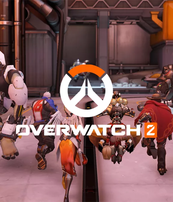 6 personagens correndo em Gibraltar no Overwatch Clássico com a logo de Overwatch 2 à frente.