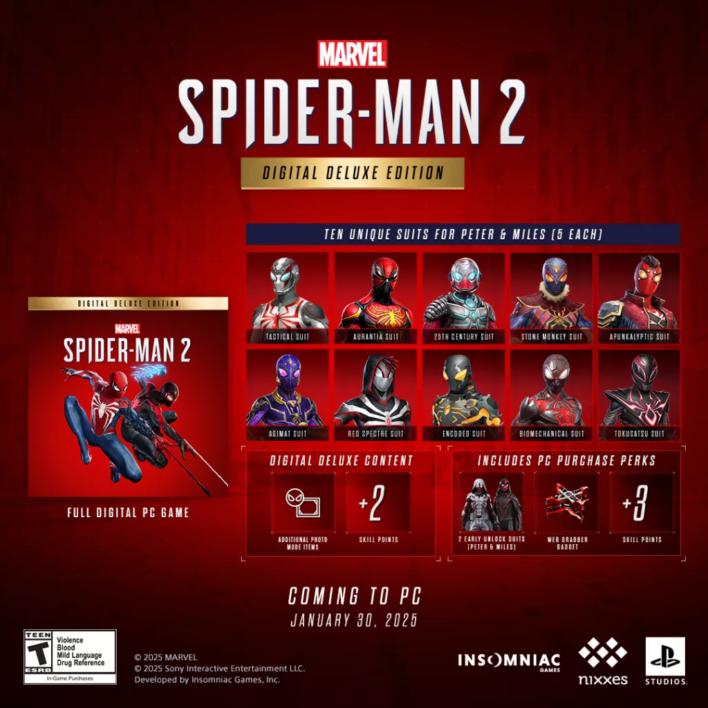 Marvel's Spider Man 2 com todos os benefícios da versão DDE.