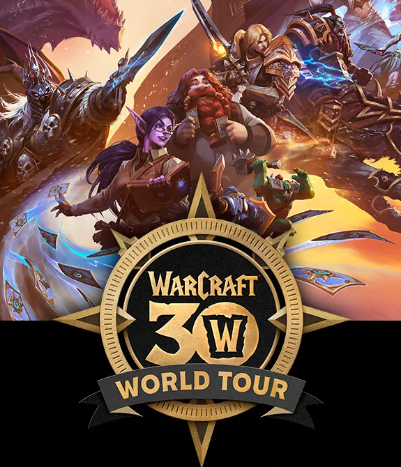 Capa comemorativa de 30 anos de warcraft com personagens do jogo.