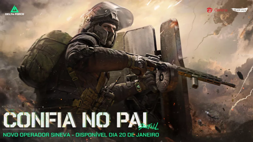 Novo Operador Sineva utilizando seu escudo em Garena Delta Force.