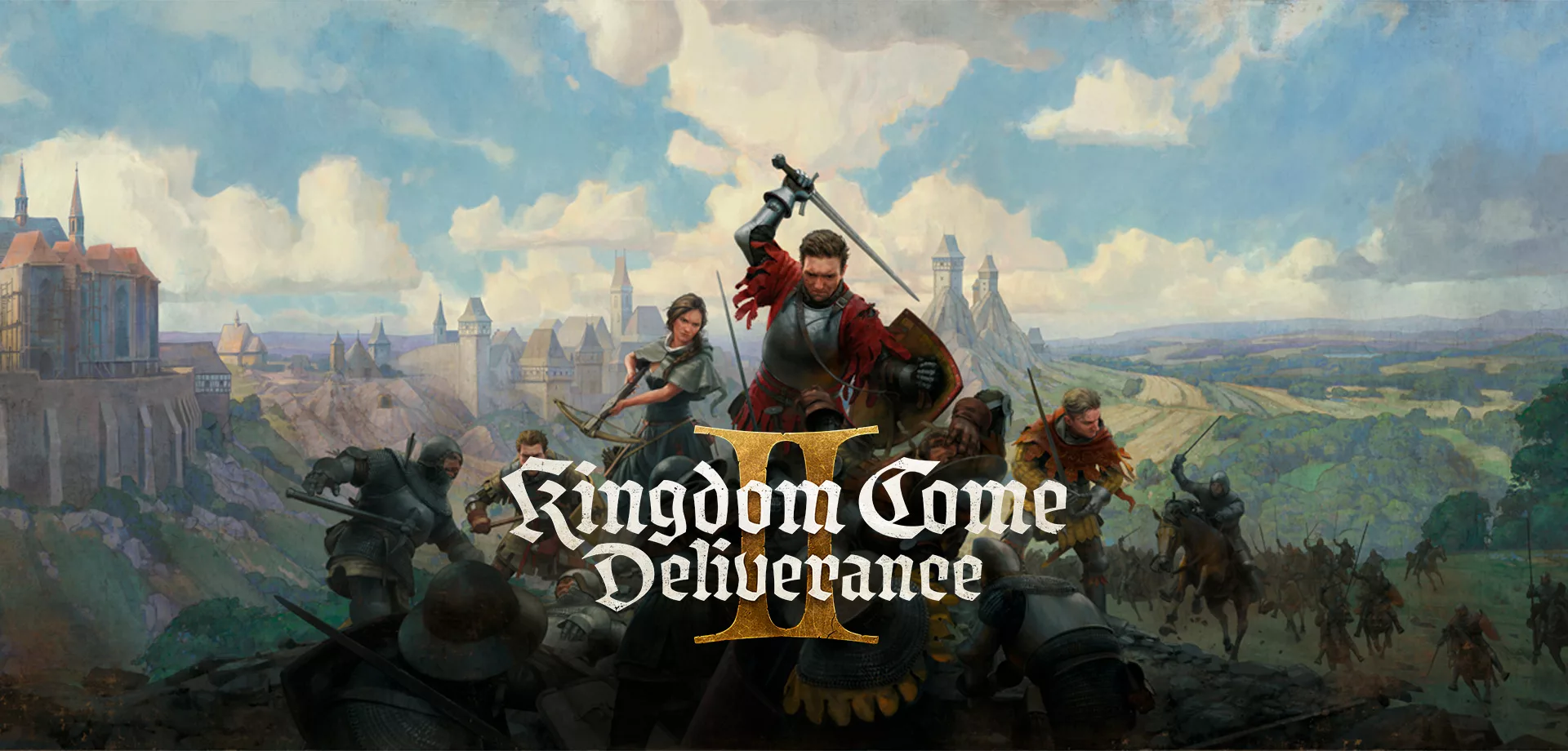 Capa de Kingdom Come Deliverance 2 com protagonista do primeiro jogo em destaque em meio a uma batalha campal.