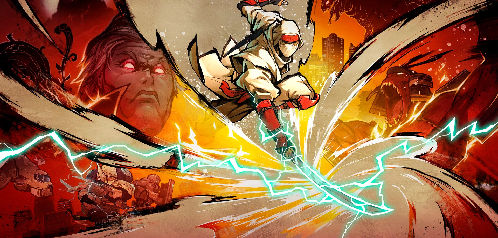 Capa de Shinobi: Art of Vengeance com o ninja branco cortando a tela e inimigos diversos ao fundo.