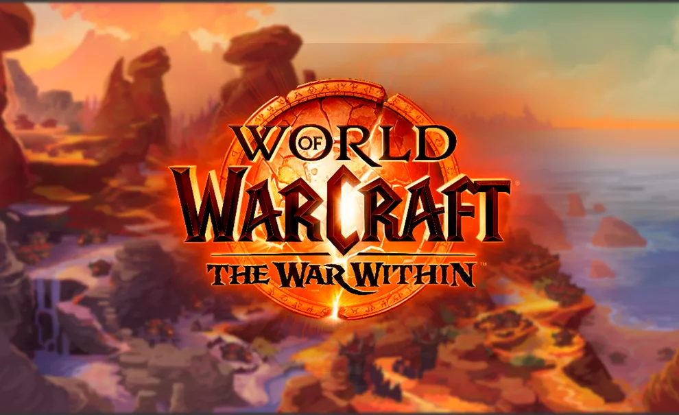 Imagem conceitual dos locais de moradia de World of Warcraft e a logo de The War Within.