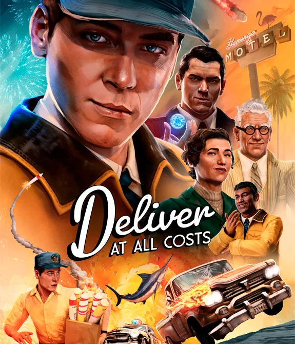 Capa de Deliver at All Costs imitando um poster de filme dos anos 50.