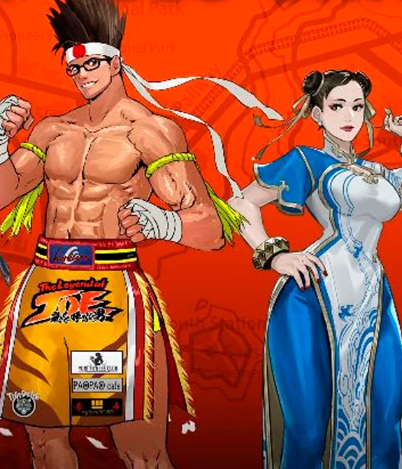 Fatal Fury: City of the Wolves e seus personagens de passe de temporada 1 - Andy, Ken, Joe, Chun-li e Mr. Big.