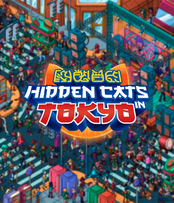 Imagem da Shibuya Crossing dentro do jogo Hidden Cats in Tokyo com a logo à frente.