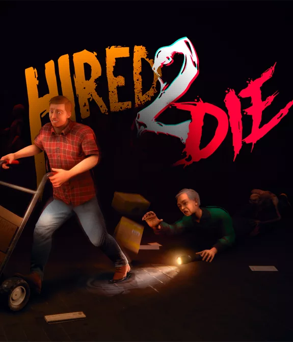 2 personagens de Hired 2 Die trabalhando e sendo perseguidos por uma distorção.