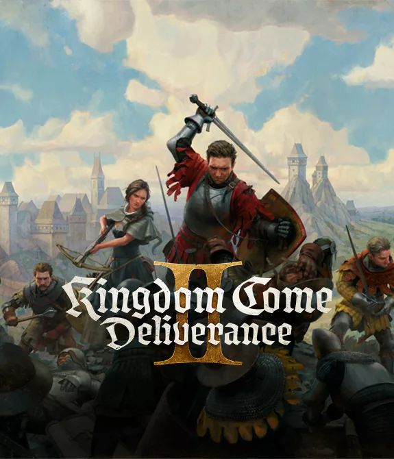 Capa de Kingdom Come Deliverance 2 com protagonista do primeiro jogo em destaque em meio a uma batalha campal.