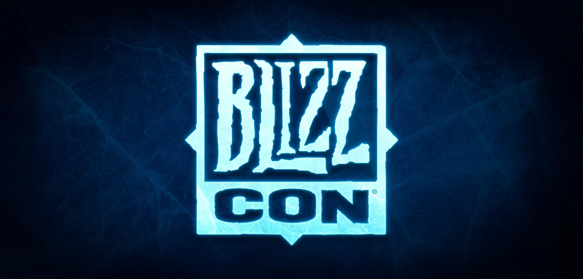 Logo da BlizzCon em um fundo azul e preto clássico da empresa.