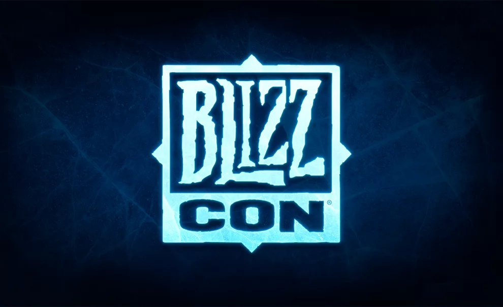 Logo da BlizzCon em um fundo azul e preto clássico da empresa.