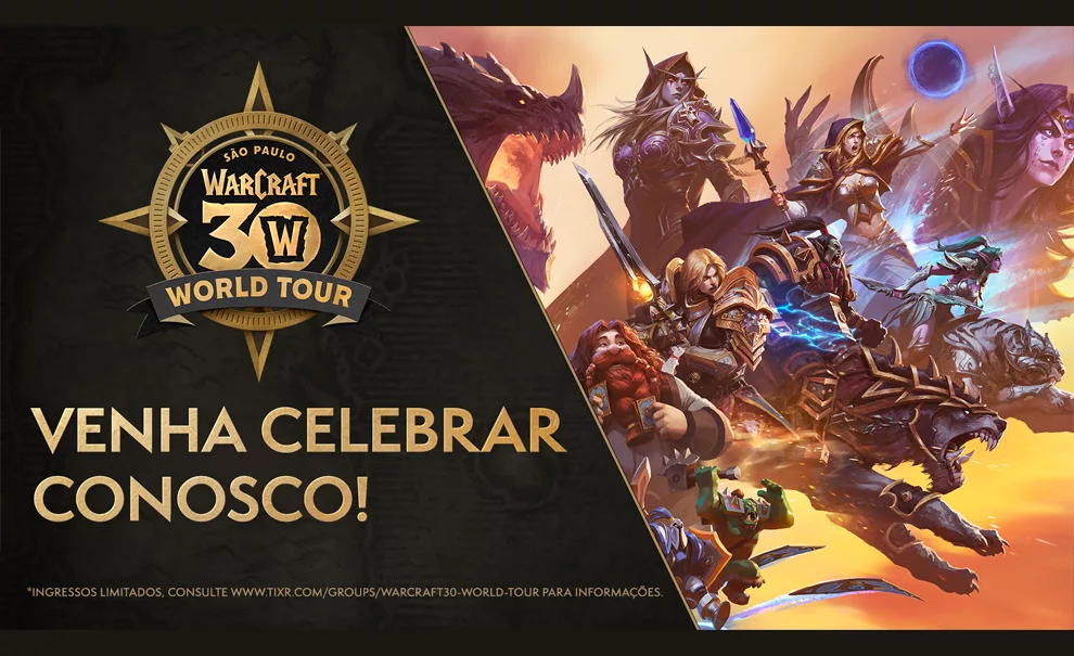 Imagem do Evento Warcraft 30 anos de São Paulo com personagens icônicos da franquia.