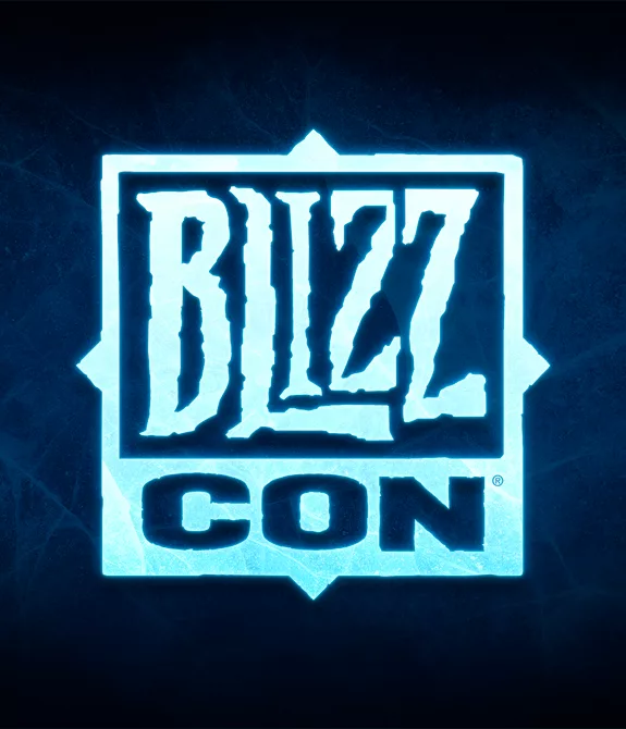 Logo da BlizzCon em um fundo azul e preto clássico da empresa.