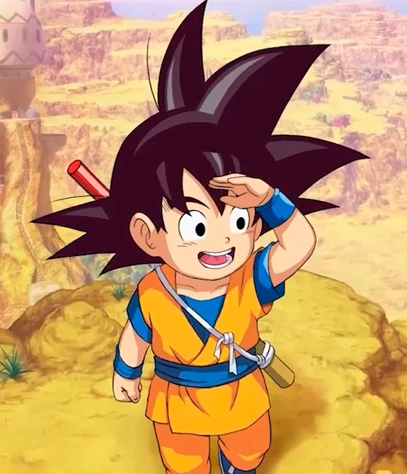 Goku e seus amigos Glorio, Shin e Panzy em Dragon Ball Z Kakarot Daima