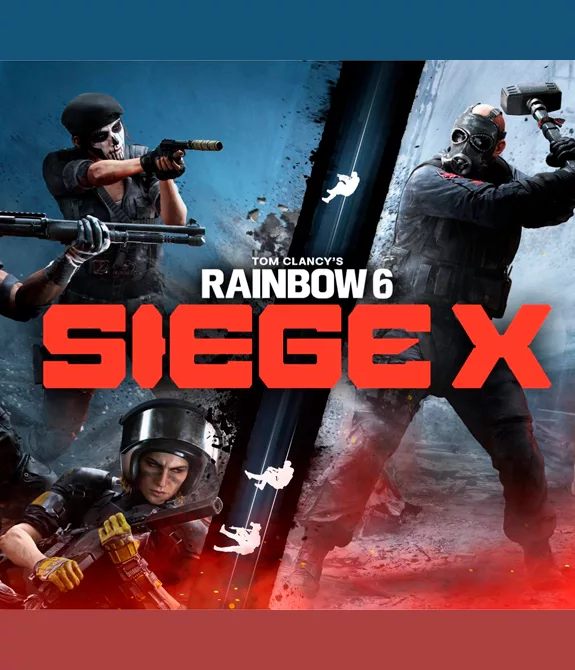 Vários operadores de lados opostos e a logo de Rainbow Six Siege X no meio.