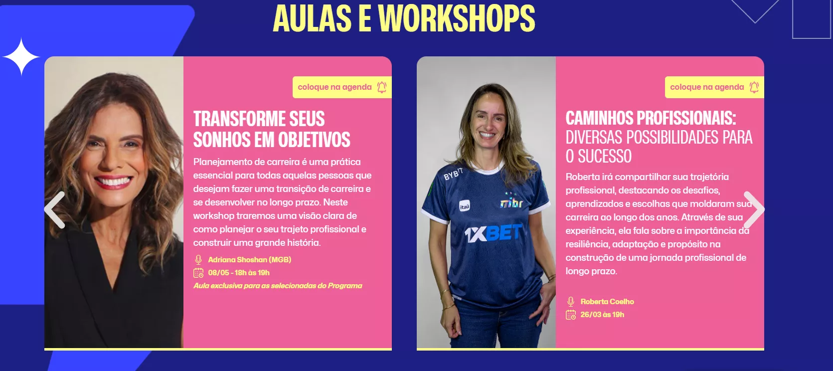 Aulas e Workshops presentes no programa da WIBR